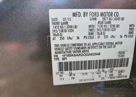 2016 Ford Explorer Police Interceptor z USA, uszkodzony, nr VIN 1FM5K8AR2GGA62945